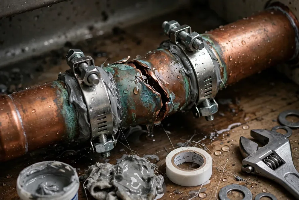 Hand closing the main water shutoff valve