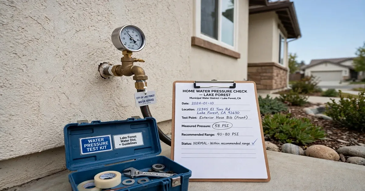 Pressure gauge attached to an outdoor hose bib