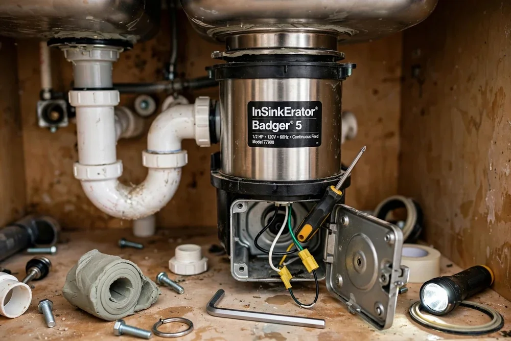 Freeing a jammed garbage disposal with a hex key