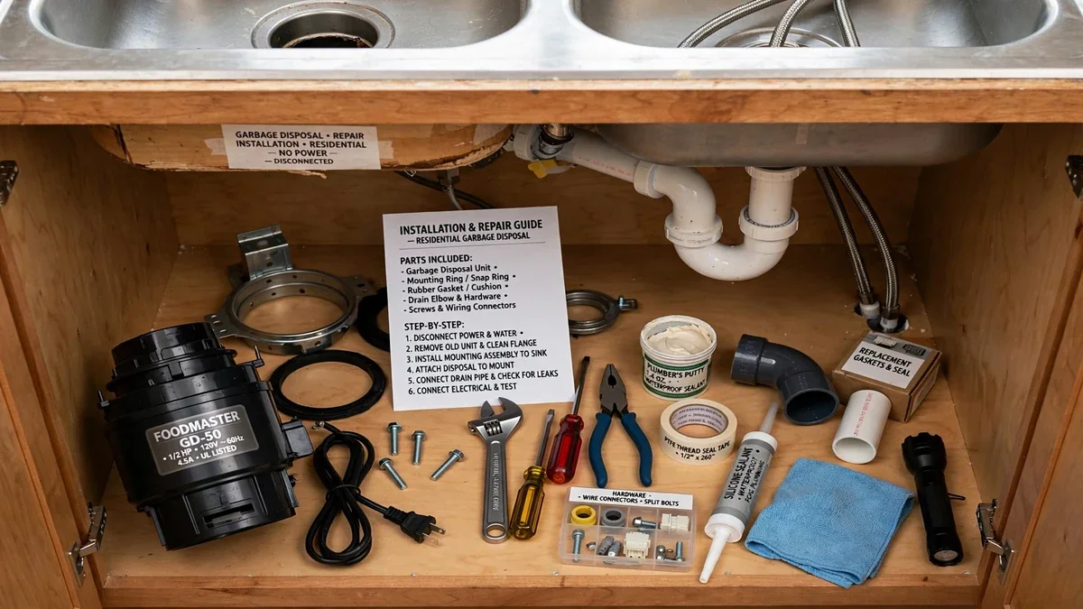 Garbage disposal installed under a kitchen sink