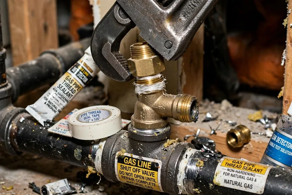 Pressure test gauge on a gas line