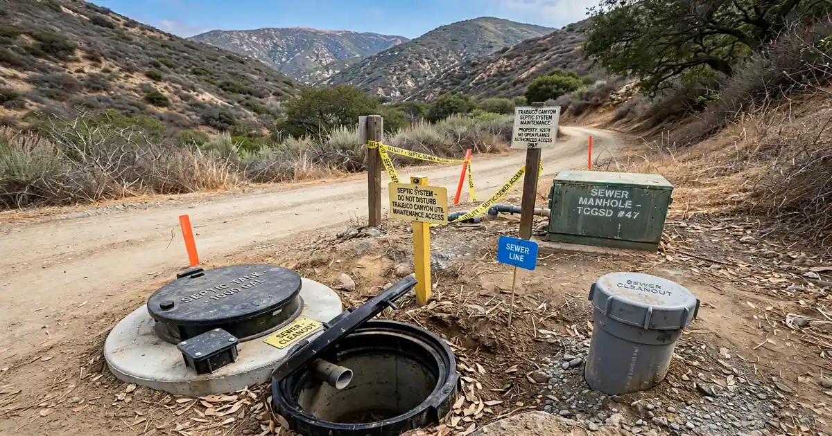Septic tank lid in a rural canyon yard