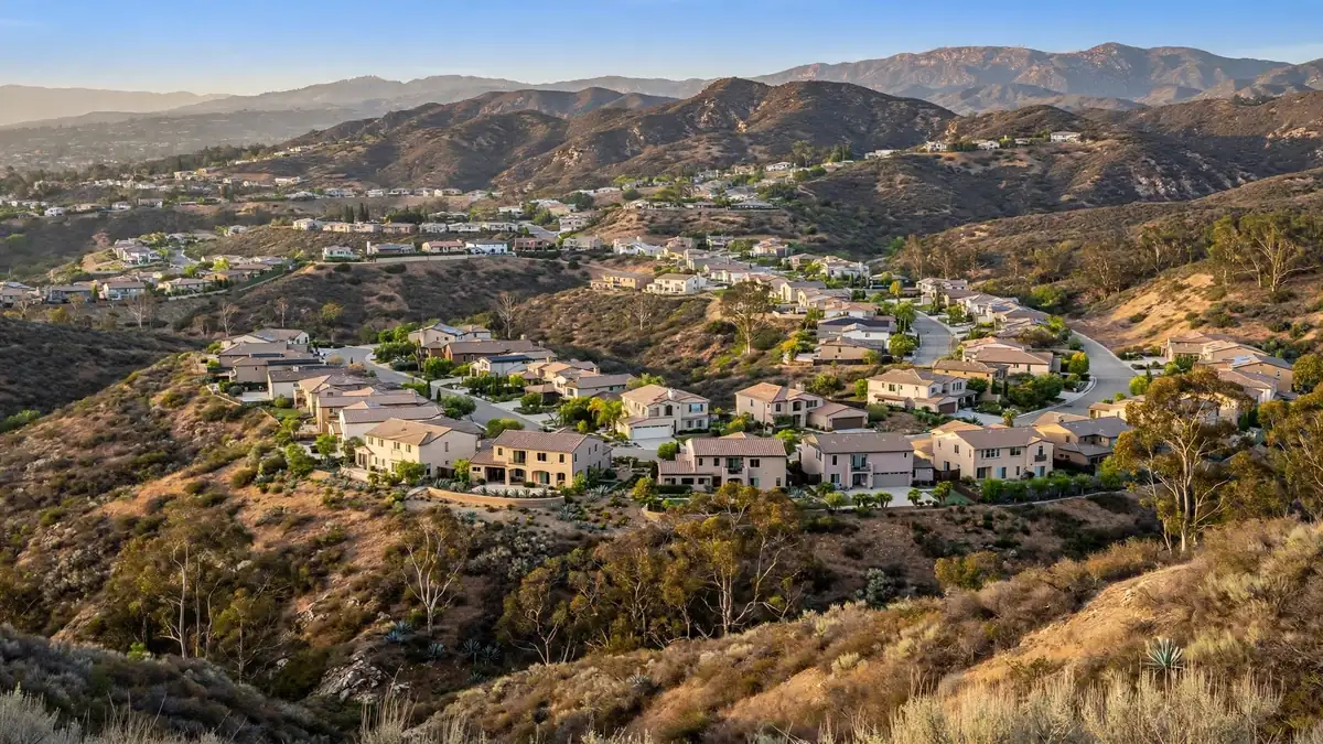 Lake Forest neighborhoods with the Santa Ana Mountains behind