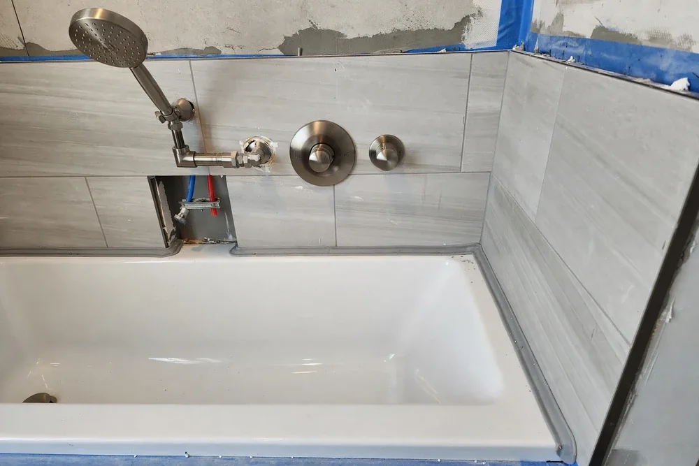 Newly installed shower valve and showerhead