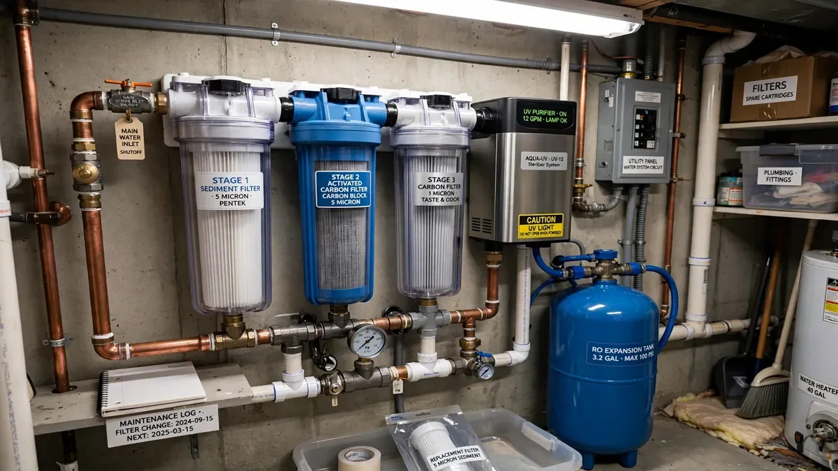 Whole-house water filter installed on the main line