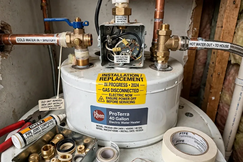 Seismic strap and relief valve on a tank water heater